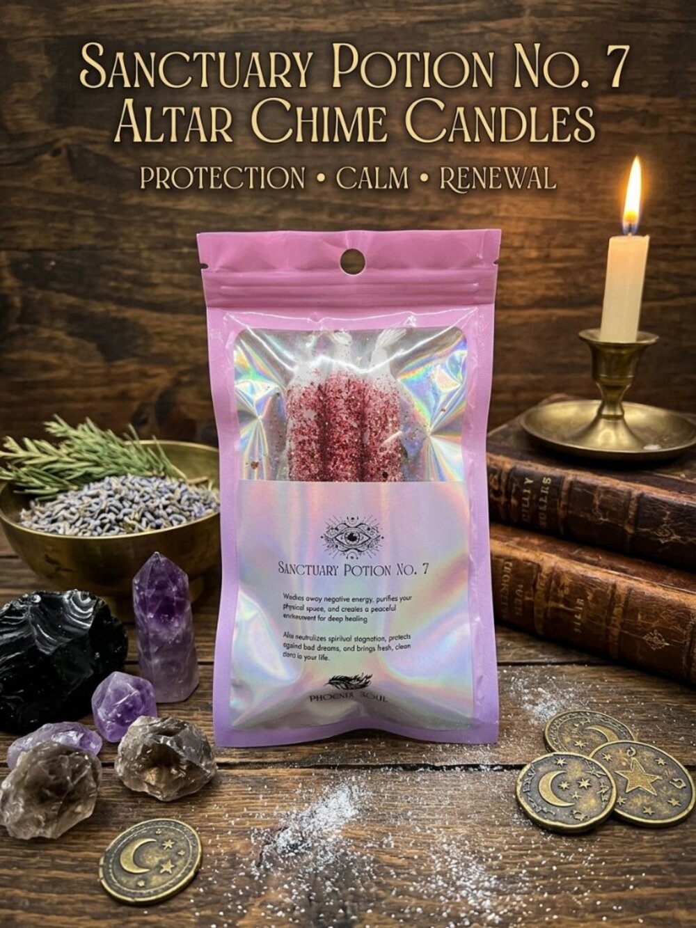 Sanctuary Potion No 7 Altar Chime Candles | Peace Relief Calming Calm 3 Pk